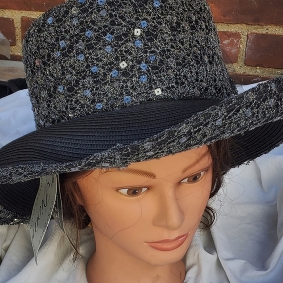 Gray Sequined wide brim hat NWT - Picture 5 of 13